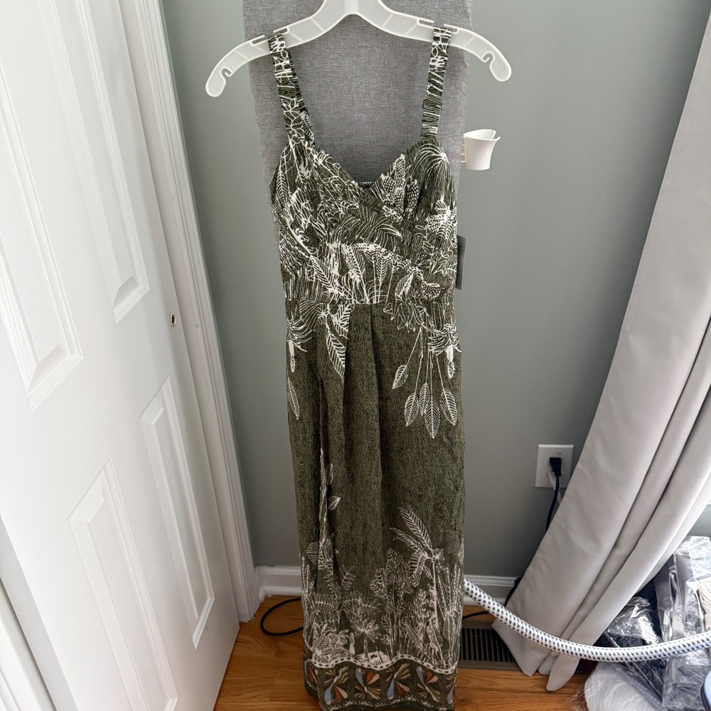 Ciebon Green Wrap Dress XS Boho Romantic Cottagecore Ruffle Midi NWT